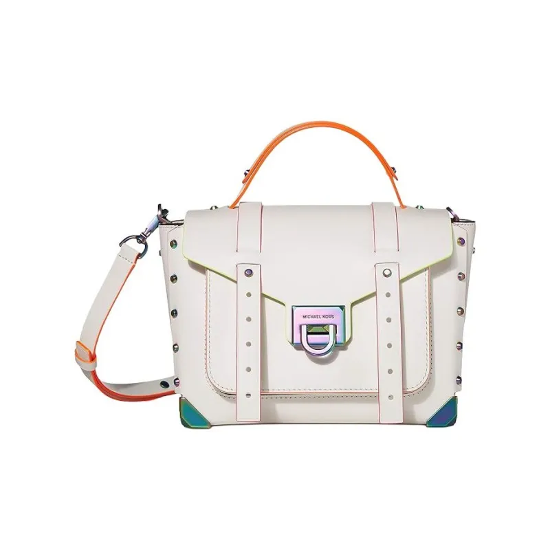 MICHAEL KORS Manhattan Leather Satchel Bag Shoulder Bag Crossbody Bag Handbag Medium Size Women's White-3