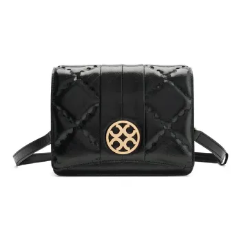 ORANGE CUBE Top Layer Grained Leather Shoulder Bag Crossbody Bag Women's Black