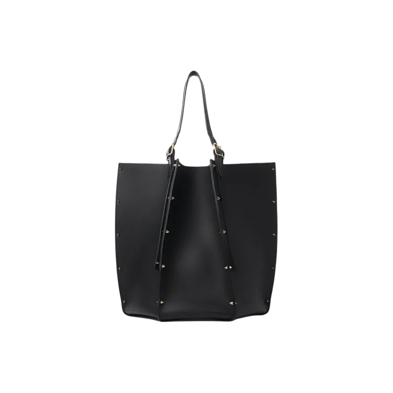 Chloe Grained Cow Leather Tote Bag Shopping Bag Shoulder Bag Handbag Large Size Women's Black-0