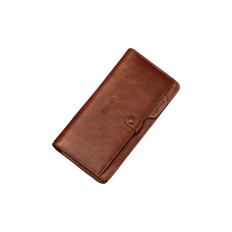 WilliamPOLO Cow Leather Wallet With Multiple Card Slots Clutch Can Hold Cell Phone Money Clip Regular Men's Brown/Red-2
