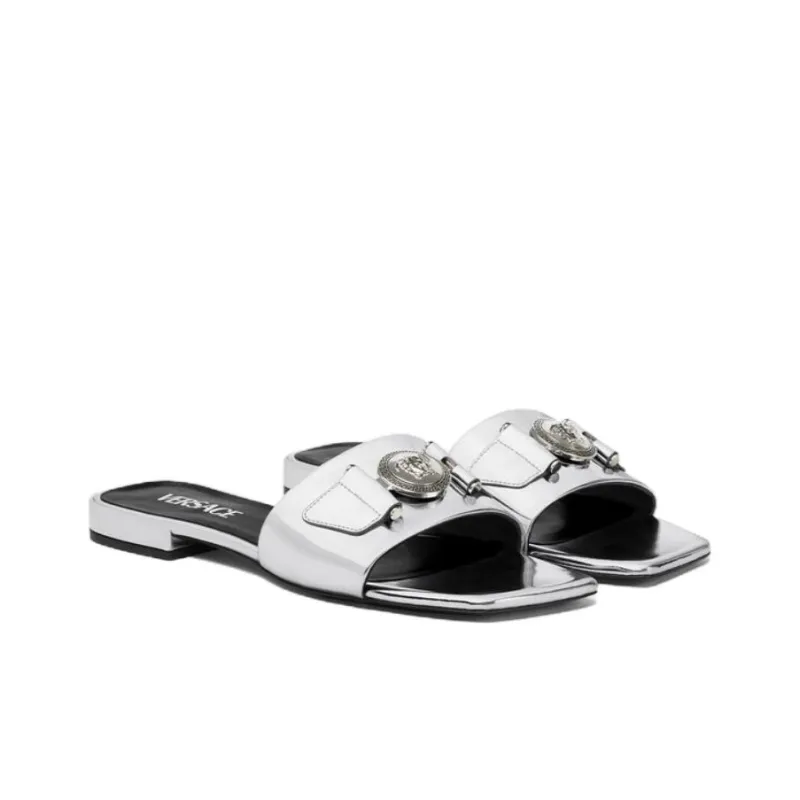VERSACE Medusa Metallic-effect Leather Sandals-2