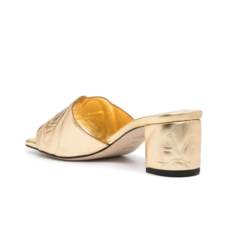 Alexander McQueen The Seal Emboosed Metallic Sandals Women's-3