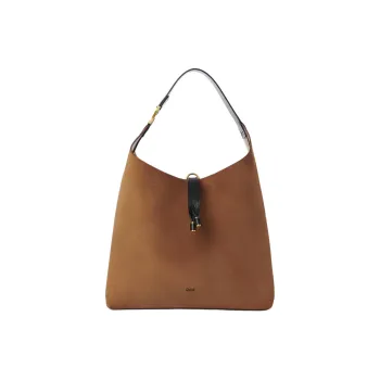 Chloe Marcie Suede Calfskin Hobo Bag, Handbag, Shoulder Bag Women's Brown