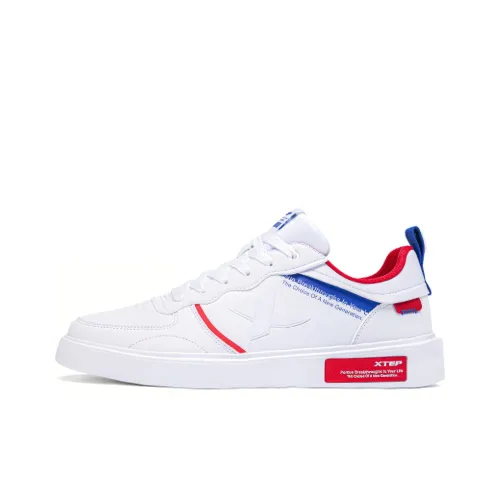 XTEP Coverage Slip Resistant, Abrasion Resistant, Lightweight, Breathable Low Top Skateboard Shoes Men's White Red Blue