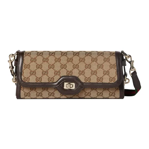 GUCCI Canvas With Leather Crossbody Bag, Shoulder Bag Women's Beige & Ebony