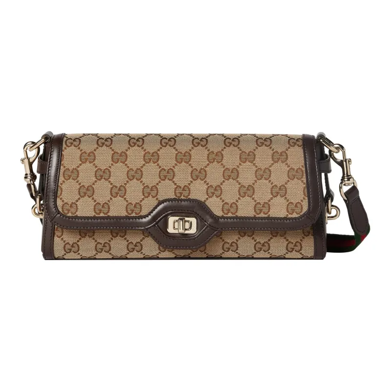 GUCCI Canvas With Leather Crossbody Bag, Shoulder Bag Women's Beige & Ebony-0
