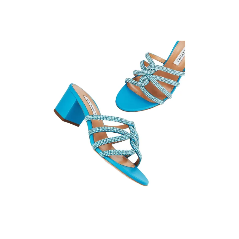 AQUAZZURA 60mm Crystal-embellished Leather Mules-3