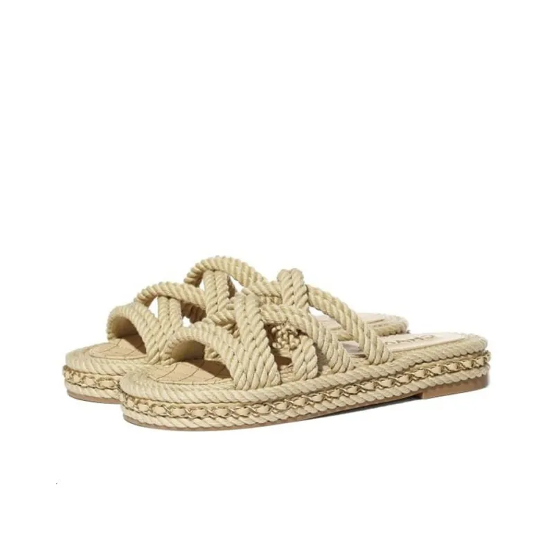 CHANEL Slide Slippers Women's Beige-3