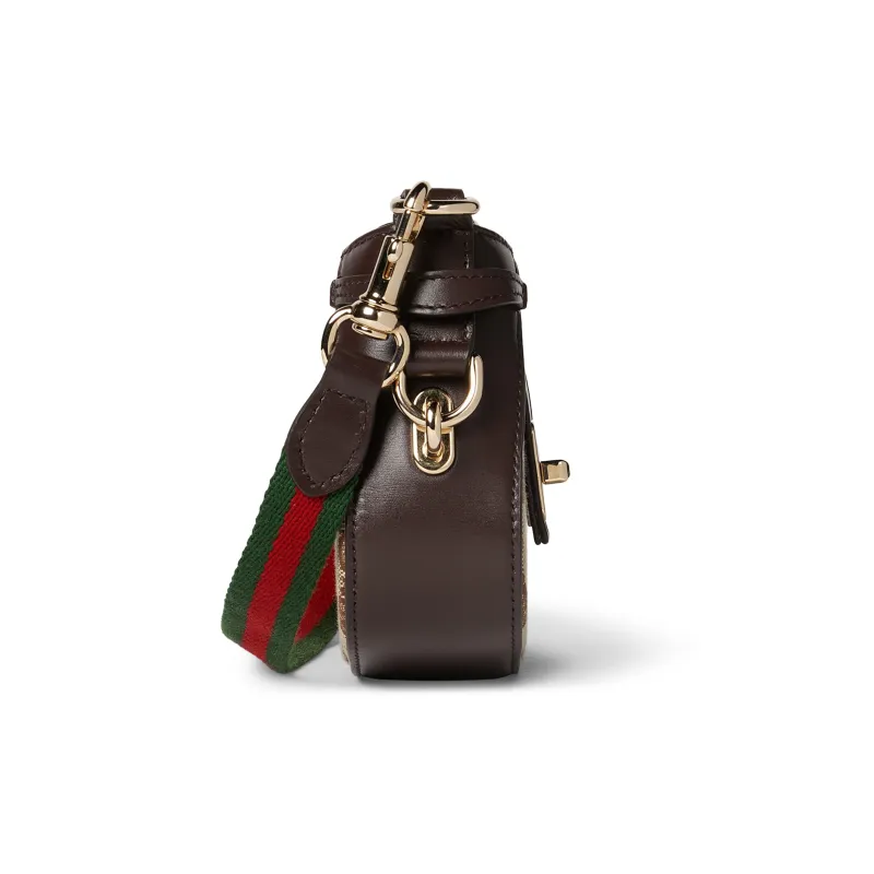 GUCCI Original GG Canvas With Leather Trim Crossbody Bag, Shoulder Bag Women's Beige & Ebony-2