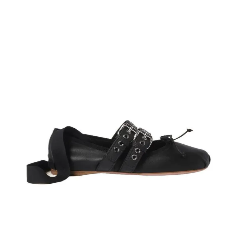 MIU MIU Buckled Leather Ballerina Shoes-1