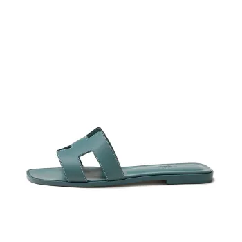 HERMES Oran Sandal Bleu Pinede Box Calfskin Leather