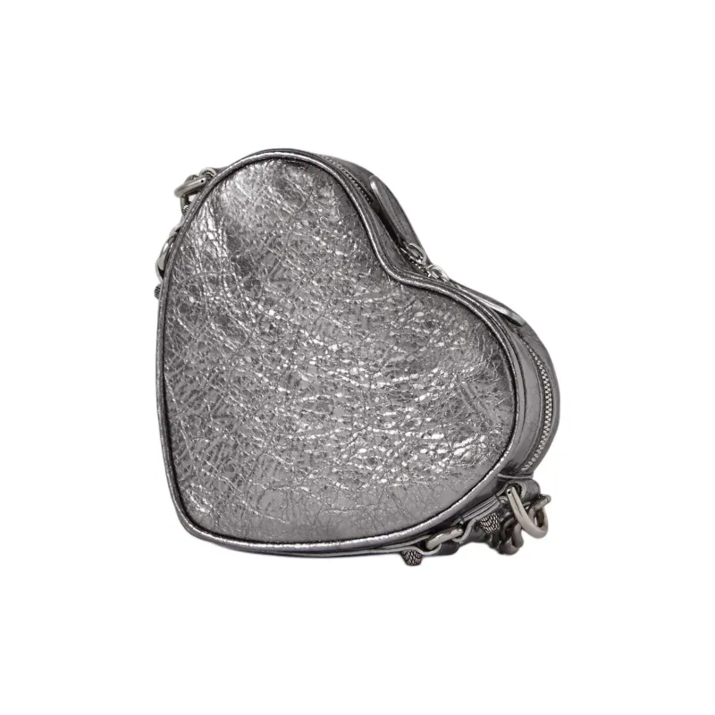 Balenciaga Le Cagole Pleated Leather Heart-Shaped Bag Shoulder Bag Crossbody Bag Mini Women's Silver-1