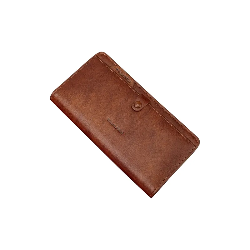 WilliamPOLO Cow Leather Wallet With Multiple Card Slots Clutch Can Hold Cell Phone Money Clip Regular Men's Brown/Red-4