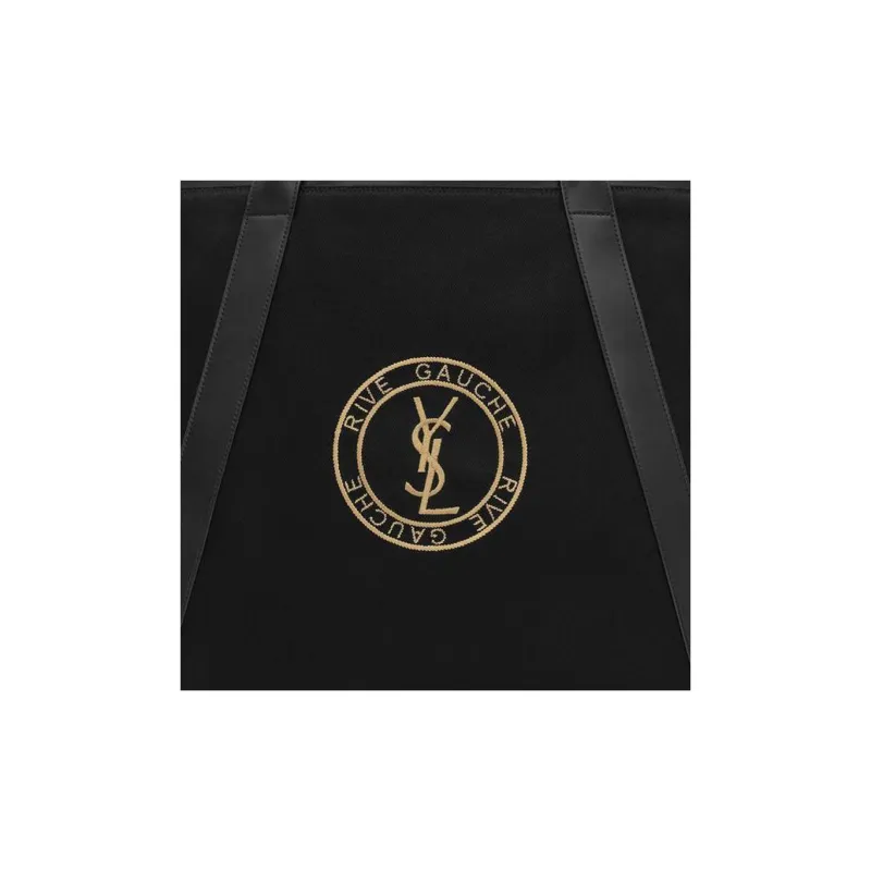 SAINT LAURENT Fabric Cow Leather Patchwork Tote Bag Shopping Bag Handbag Shoulder Bag Men's Black-5
