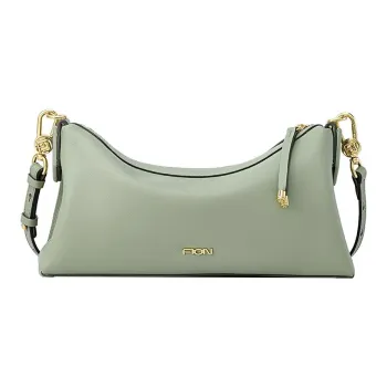 FION Cow Leather Shoulder Bag Crossbody Bag Medium Size Women's Green Bean Umber