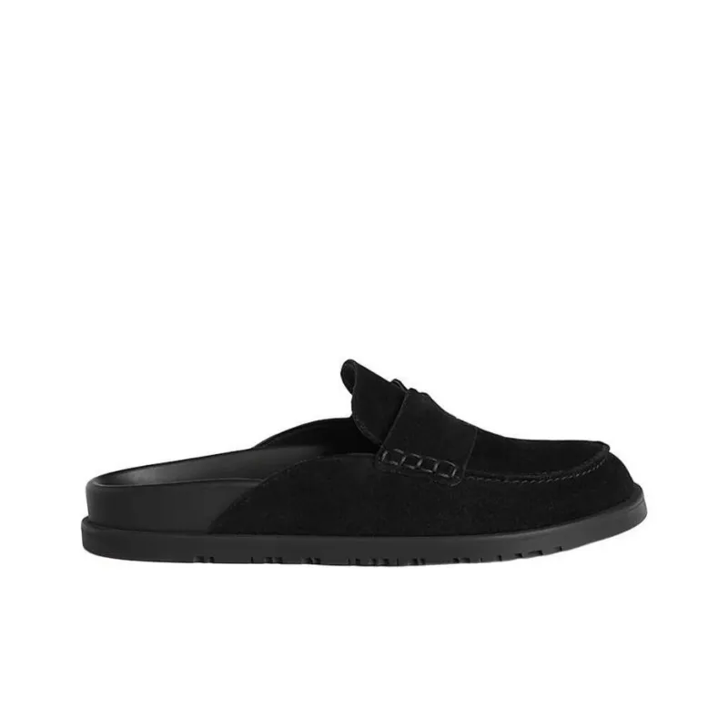 HERMES Go Mule Noir Suede Calkfskin Men's-1
