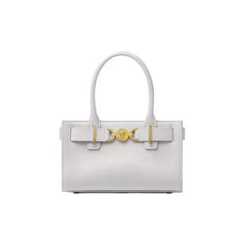 VERSACE Medusa '95 Leather Tote Bag Shopping Bag Handbag Small Size Women's Gray