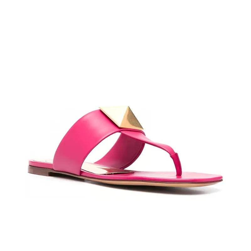 Valentino Rockstud Flip Flops Women's Rose Red-3