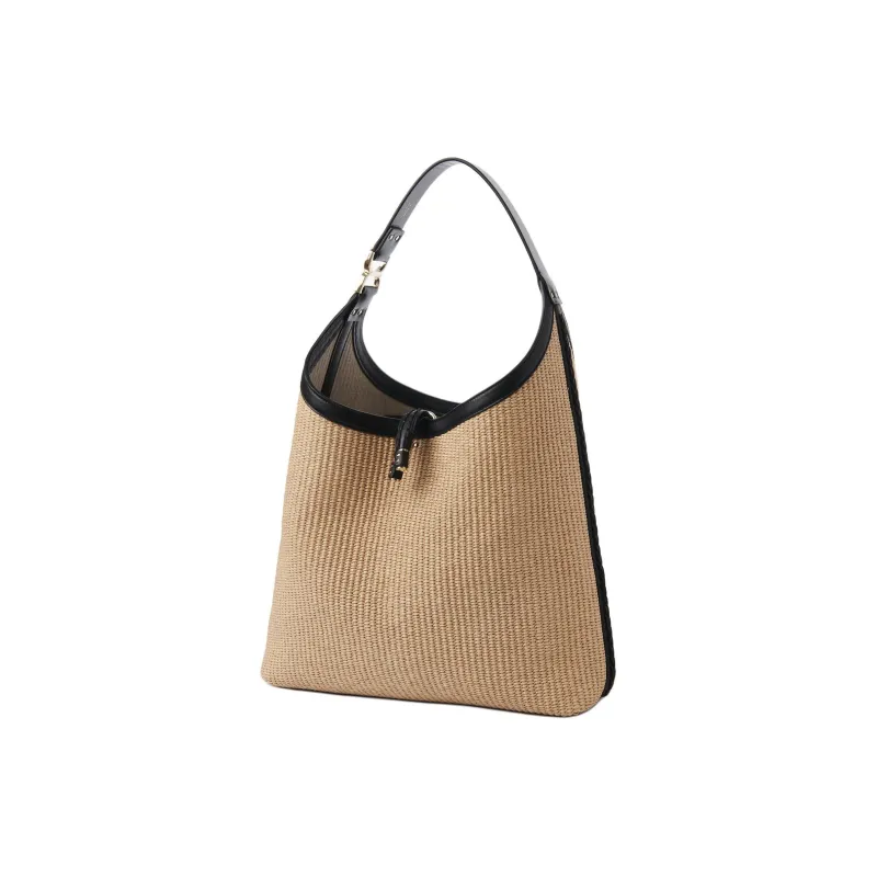 Chloe Marcie Raffia With Leather Hobo Bag, Handbag, Shoulder Bag Women's Hot Sand-1
