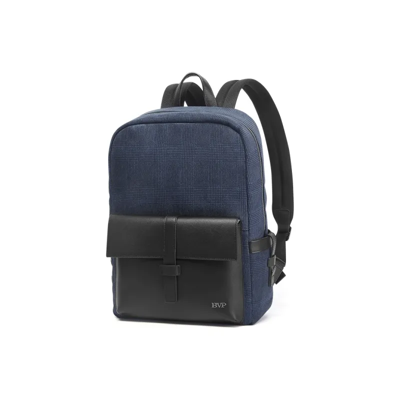 BVP Genuine Leather Backpack Regular Men's Black/Blue-9