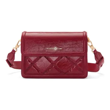 ORANGE CUBE Top Layer Grained Leather Messenger Bag Shoulder Bag Women's Vintage Red