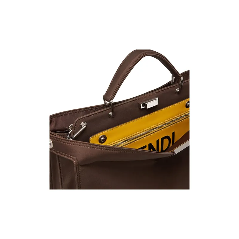 FENDI Peekaboo ISeeU Nylon Shoulder Bag Crossbody Bag Handbag Medium Size Men's Dark Brown-4