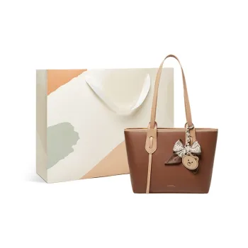 15 MINS Genuine Leather Tote Bag Shopping Bag Handbag Shoulder Bag Large Size Women's Cheese White/Honey Tea Brown