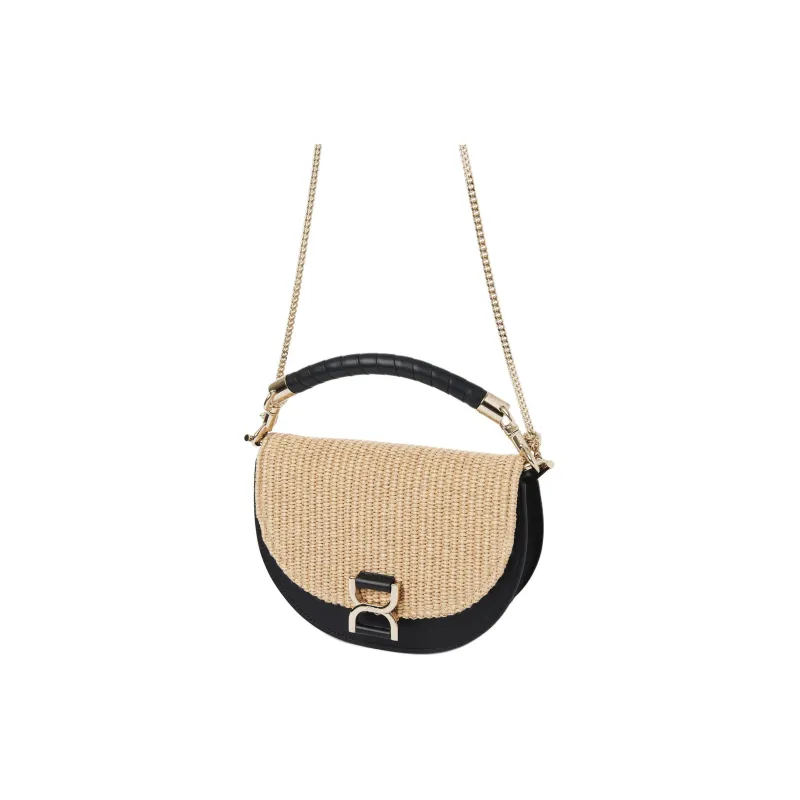 Chloe Marcie Raffia With Calfskin Handbag Shoulder Bag Crossbody Bag Women's Hot Sand Color-1