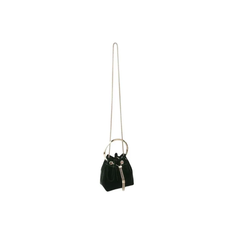 Jimmy Choo Plush Velvet Bucket Bag Handbag Women's Dark Green-2