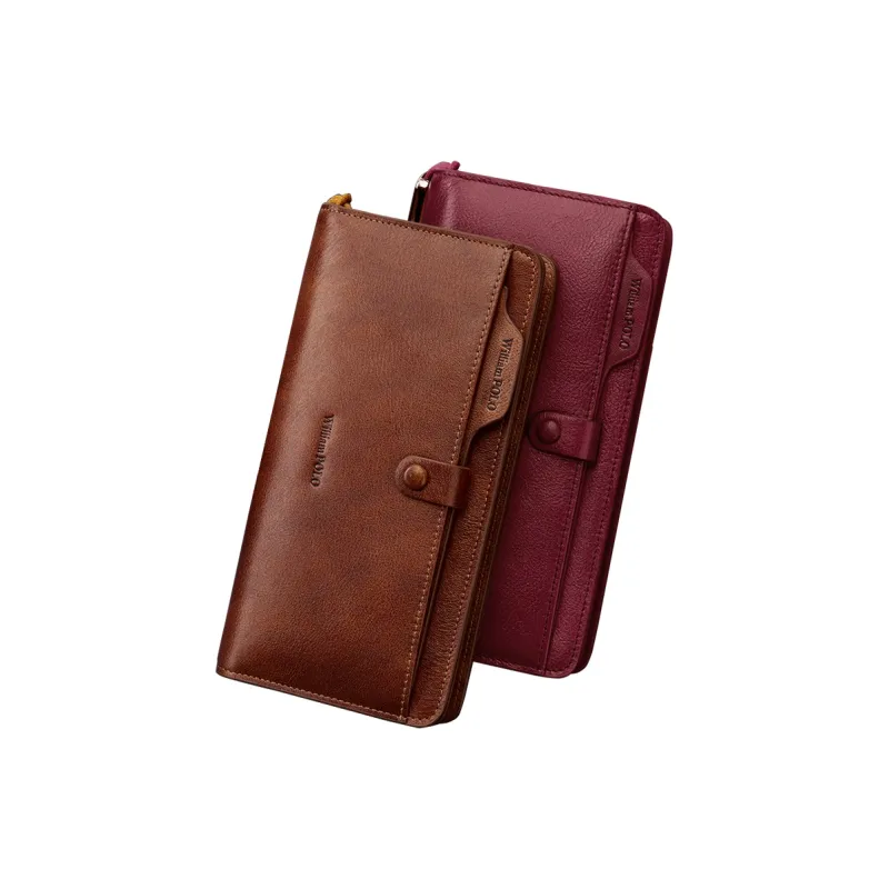 WilliamPOLO Cow Leather Wallet With Multiple Card Slots Clutch Can Hold Cell Phone Money Clip Regular Men's Brown/Red-9