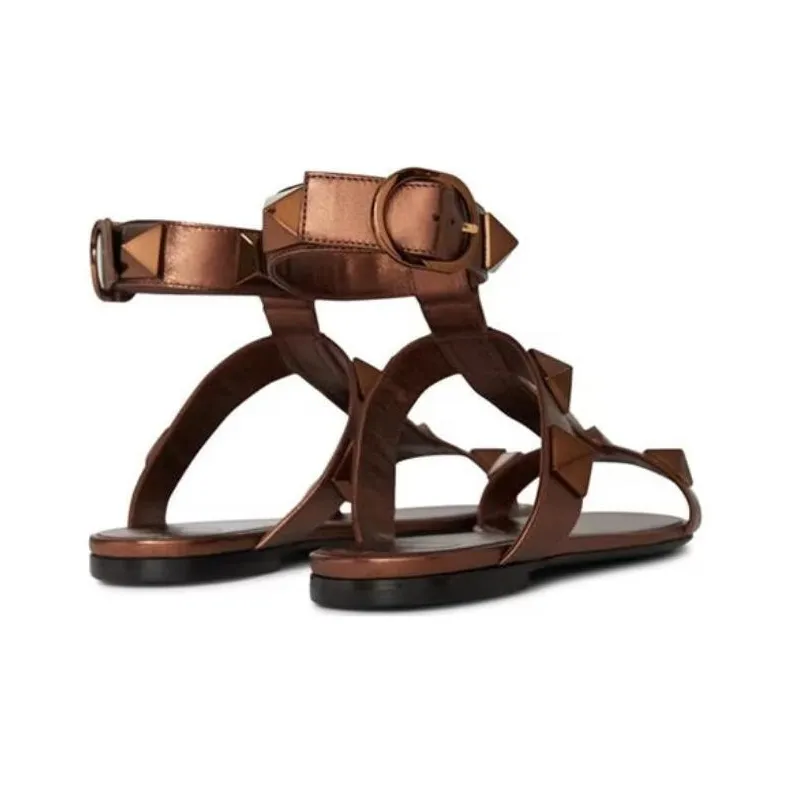 Valentino ROCKSTUD One Strap Sandals Women's Bronze-4