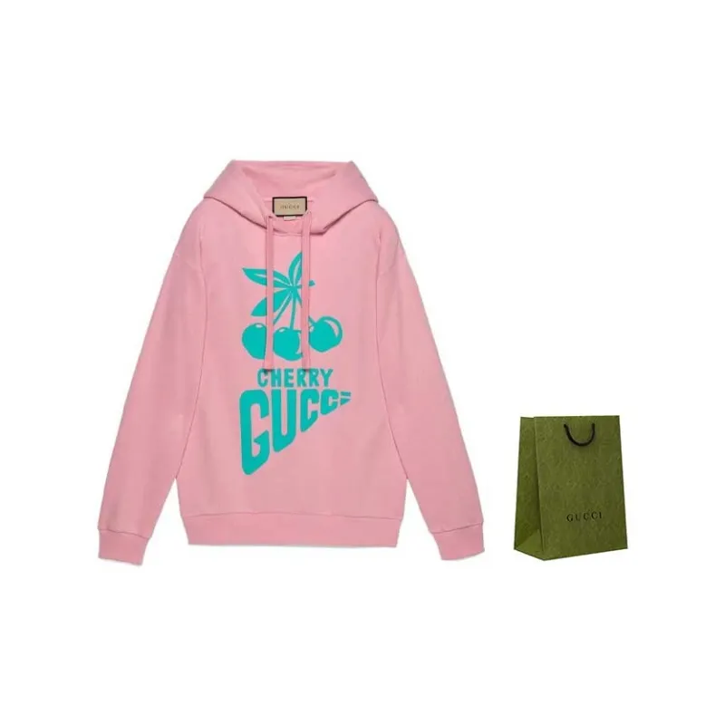 GUCCI Cherry Print Hoodie Light Blue-1