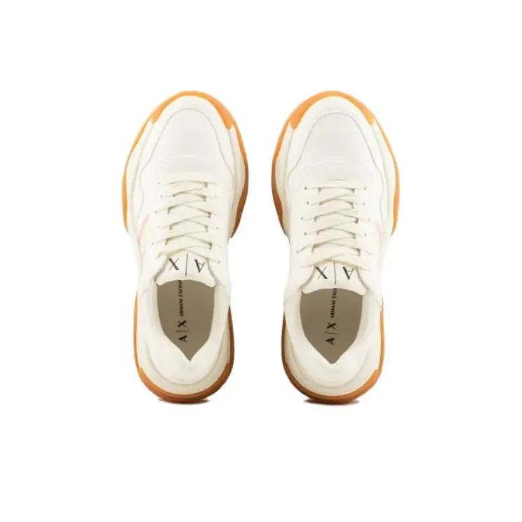 ARMANI EXCHANGE Wear-resistant And Lightweight Low-Top Casual Shoes Women's White Pink Yellow-3