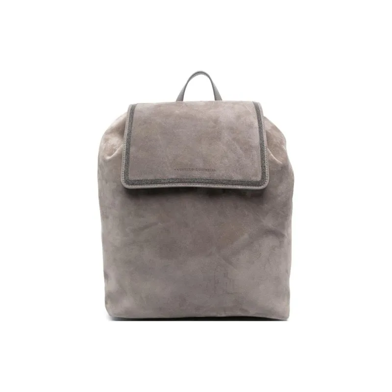 Brunello Cucinelli Debossed-logo Suede Backpack-0