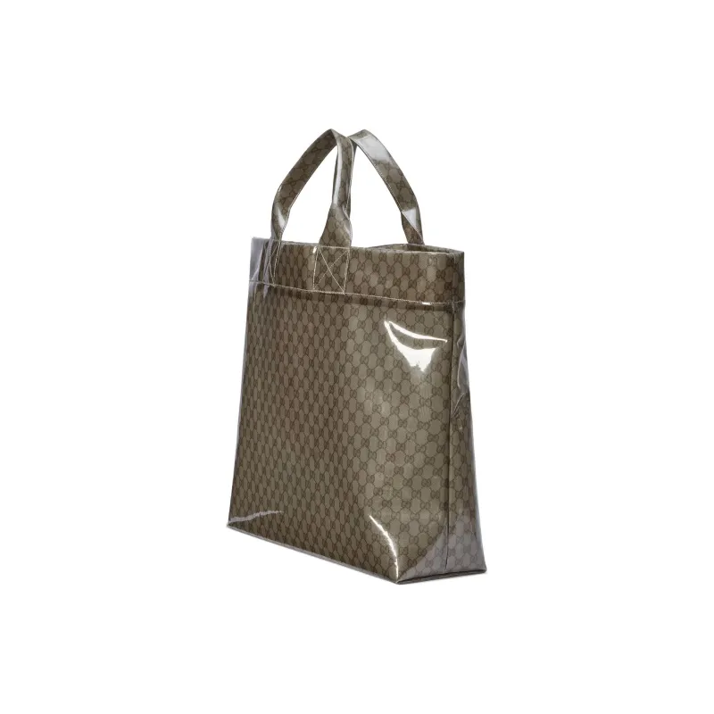 GUCCI Transparent Fabric Tote Bag Shopping Bag Handbag Large Size Men's Beige & Ebony-1