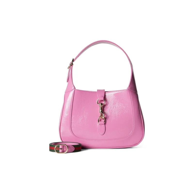 GUCCI Jackie 1961 Patent Leather Handbag, Shoulder Bag Small Size Women's Pink-1