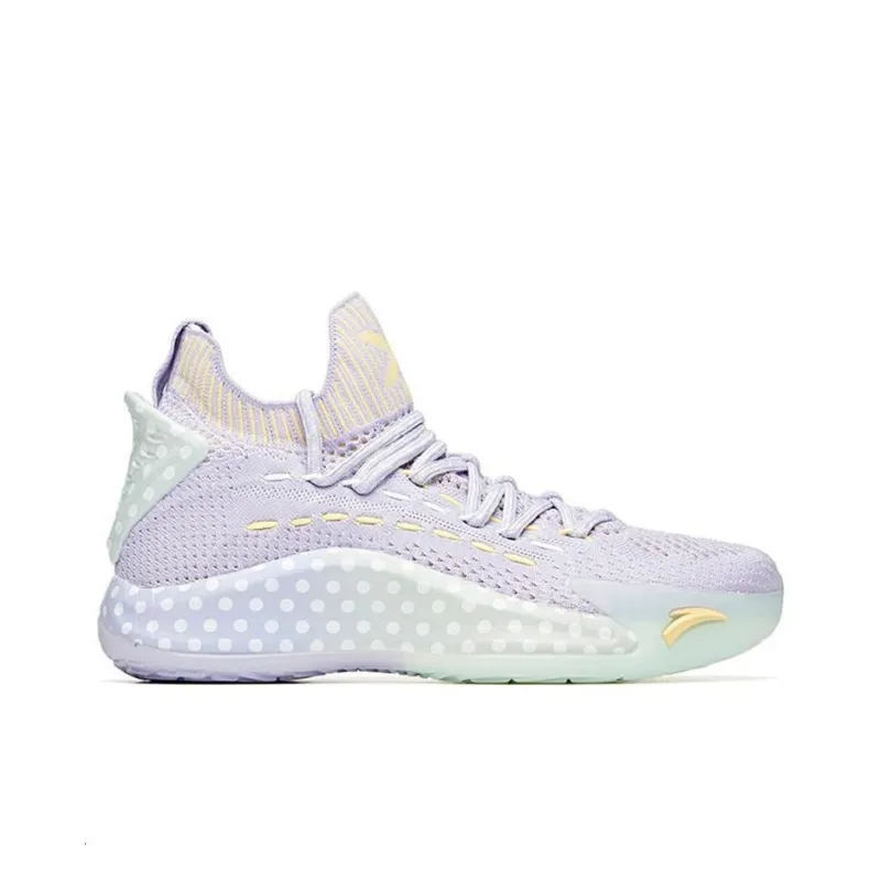 PECHOIN x Anta Cushioned Slip Resistant Abrasion Resistant Mid Top Basketball Shoes Women's Purple Green-1