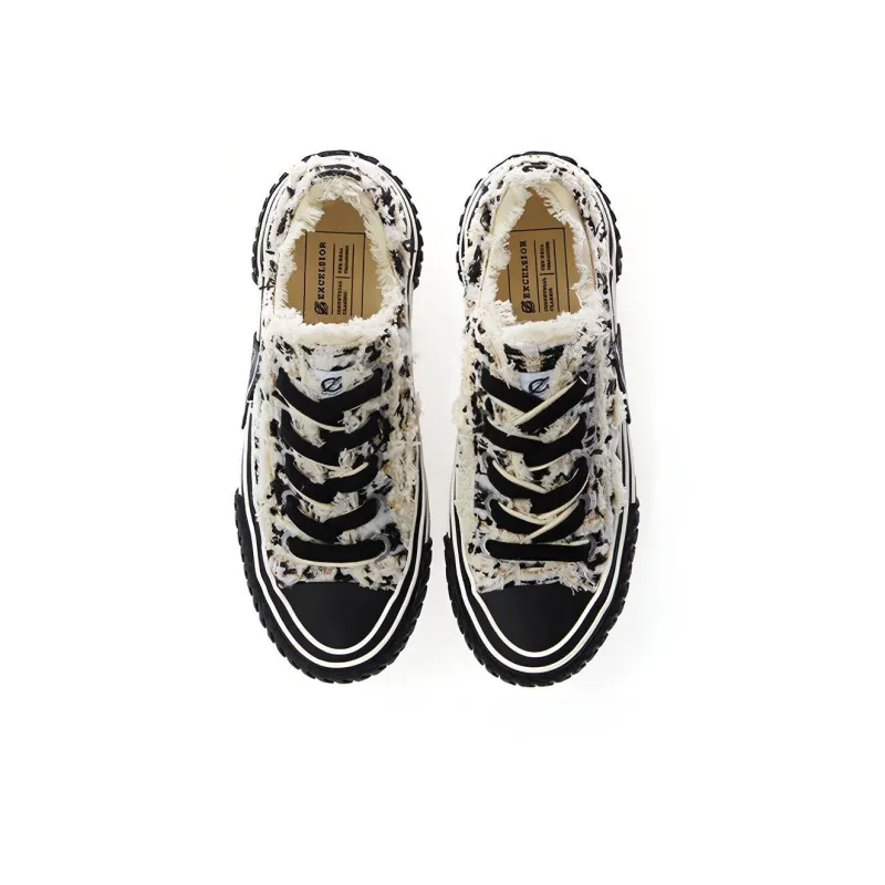 Excelsior Viennetta Tweed Canvas Shoes Unisex Low Top White/Gold-3