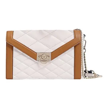 FION Cow Leather Small Square Bag Shoulder Bag Crossbody Bag Small Size Women's White & Camel