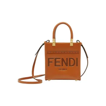 FENDI Sunshine Leather Shoulder Bag Crossbody Bag Handbag Mini Women's Brown