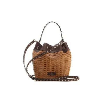 Valentino GARAVANI Calfskin Bucket Bags One Shoulder Handbags Women's Brown