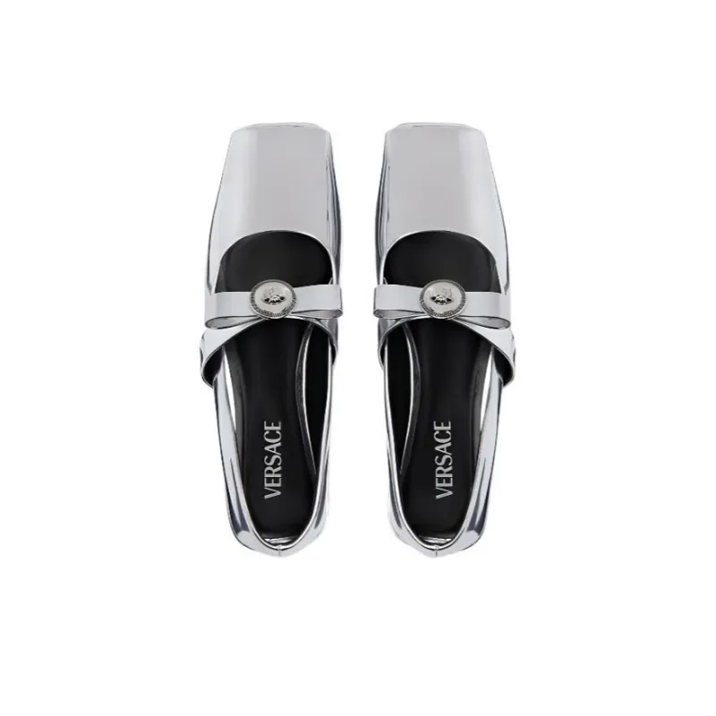 VERSACE Gianni Ribbon Metallic Ballerina Shoes-3