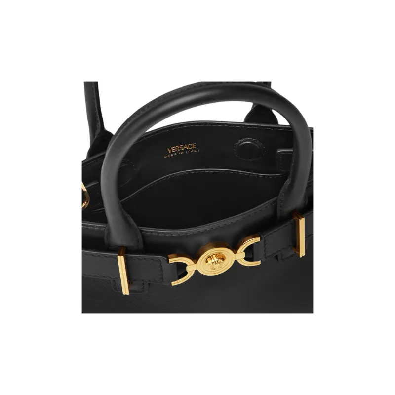FANSIZHE Medusa '95 Leather Tote Bag, Shopping Bag, Handbag Small Size Women's Black & Gold-3