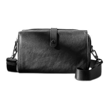 Back Step Top Grain Vegetable Tanned Cow Leather Genuine Leather Crossbody One Shoulder Medium Size Unisex Black