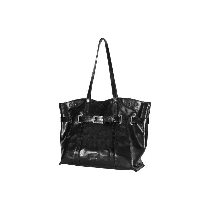 OMTO Split Cow Leather Tote Bag, Shopping Bag, Shoulder Bag Women's Ebony Sauce Gray-1