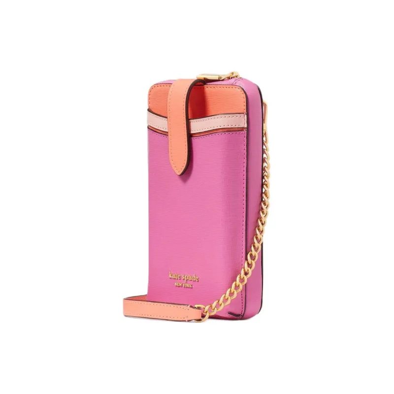 Kate Spade Saffiano Leather Cell Phone Pouch Shoulder Bag Crossbody Bag Women's Purple Coneflower With Multiple Flowers-1