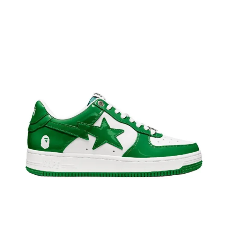 A BATHING APE STA Low Stylish Skateboarding Shoes Men's White Green-1