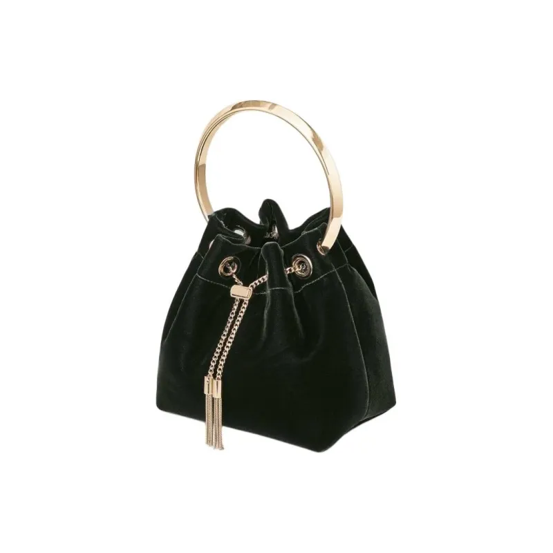Jimmy Choo Plush Velvet Bucket Bag Handbag Women's Dark Green-1