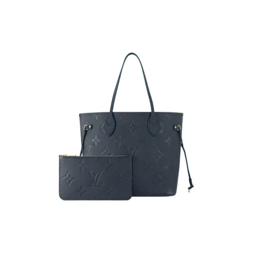 LOUIS VUITTON NEVERFULL Leather Tote Bag Shopping Bag Handbag Medium Size Women's Dark Blue