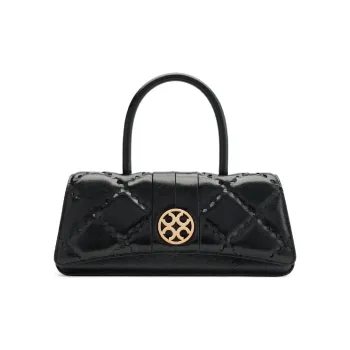 ORANGE CUBE Grained Leather Handbag Shoulder Bag Crossbody Bag Women's Black